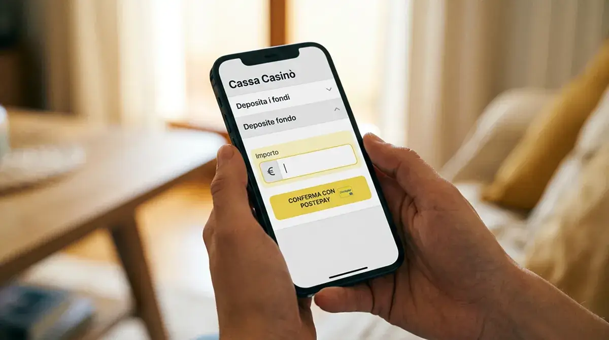 Procedura di deposito con Postepay in un casino ADM da smartphone: cassa, importo e conferma con autenticazione forte 3D Secure