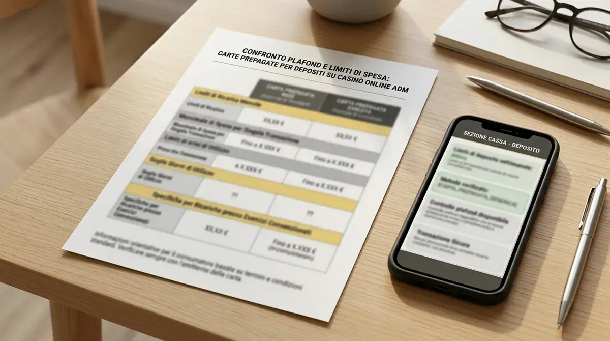 Documento di sintesi con plafond e limiti di Postepay Standard ed Evolution applicati ai depositi nei casino con concessione ADM