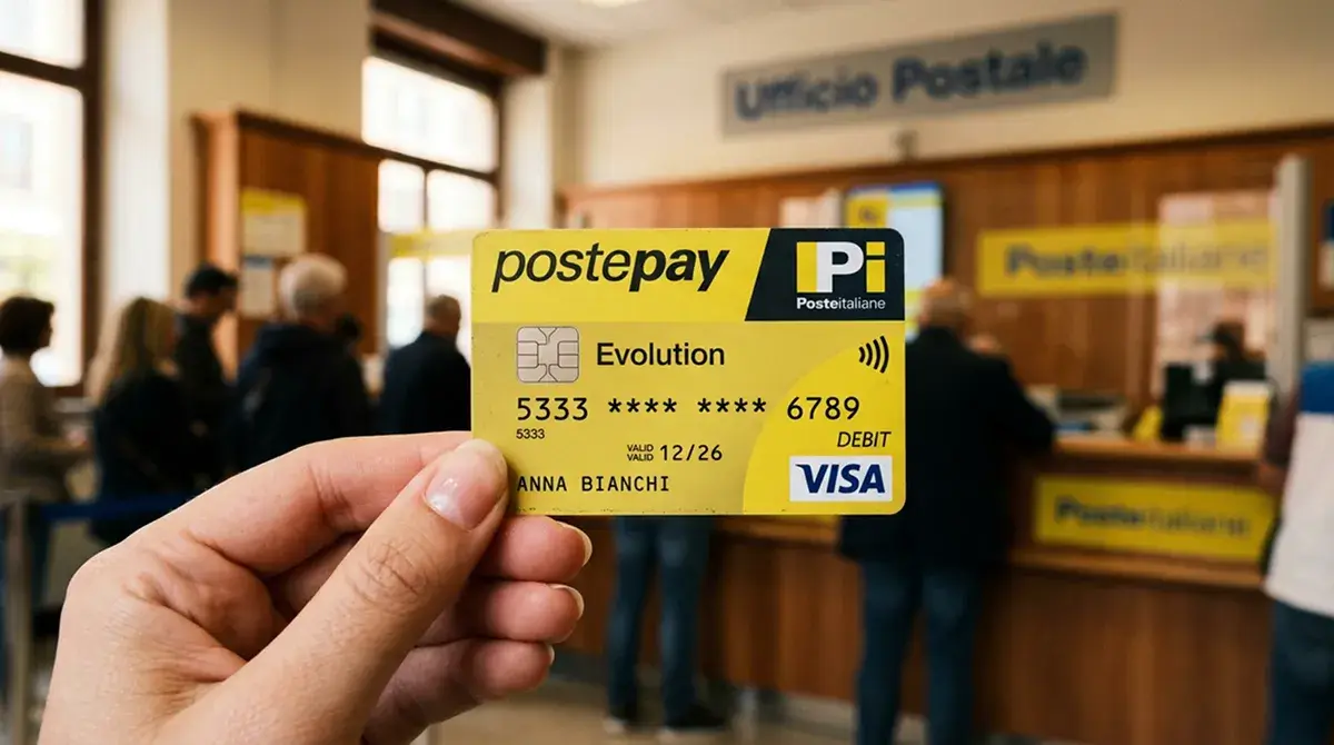 Carta prepagata Postepay gialla e nera di Poste Italiane usata come metodo di pagamento nei casino online italiani con concessione ADM
