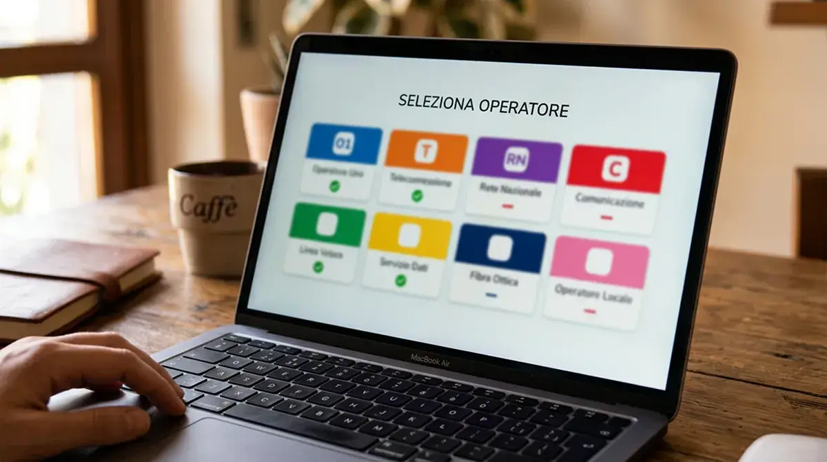 Schermata di laptop con elenco neutro di operatori italiani con icone di compatibilità