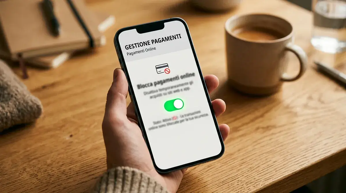 Schermo di smartphone con interruttore in posizione 'off' accanto a una breve scritta in italiano