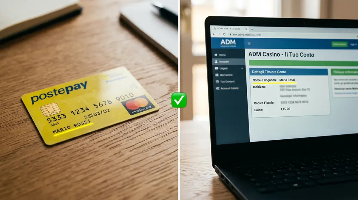 Verifica di congruenza tra intestazione della carta Postepay e dati del titolare del conto di gioco