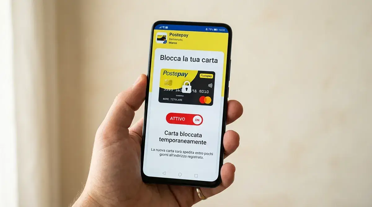 Blocco immediato della carta Postepay dall'app di Poste in seguito a un addebito sospetto rilevato dal titolare