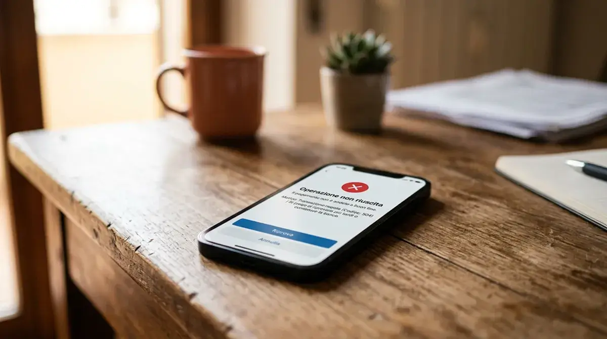 Smartphone con messaggio di errore generico durante un tentativo di pagamento online