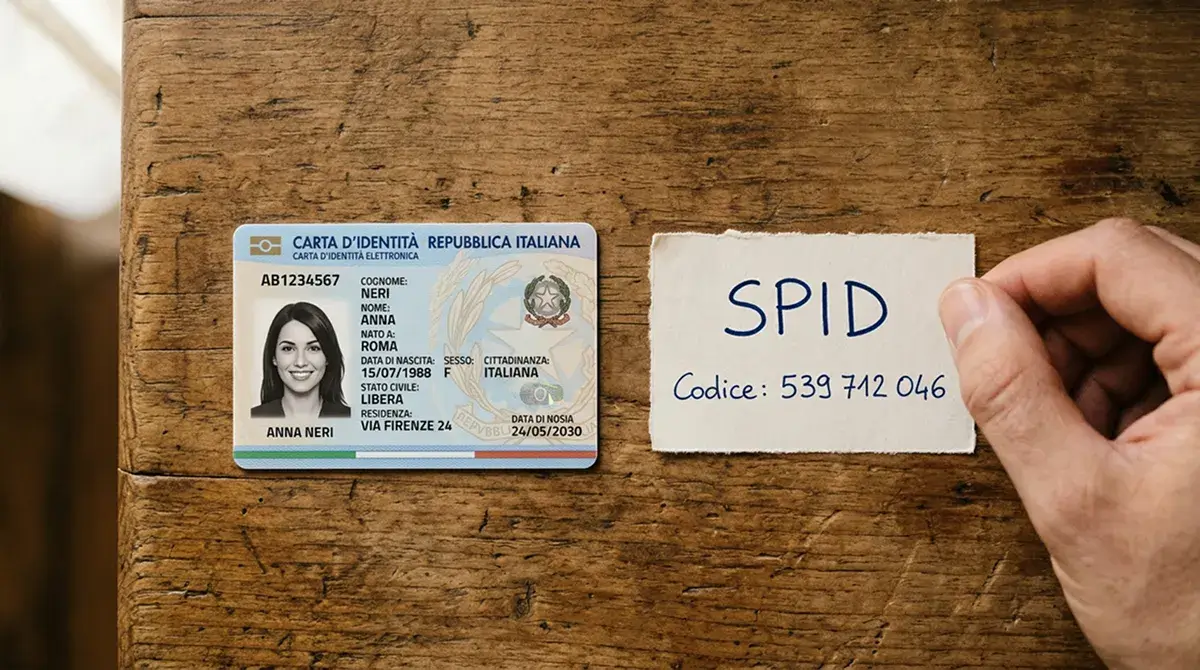 Due carte stilizzate disposte affiancate su un tavolo a rappresentare due metodi di identificazione