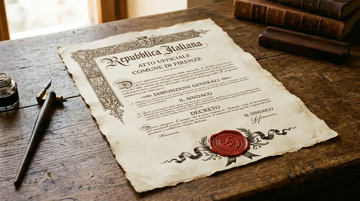 Documento cartaceo stilizzato con il sigillo simbolico generico in basso