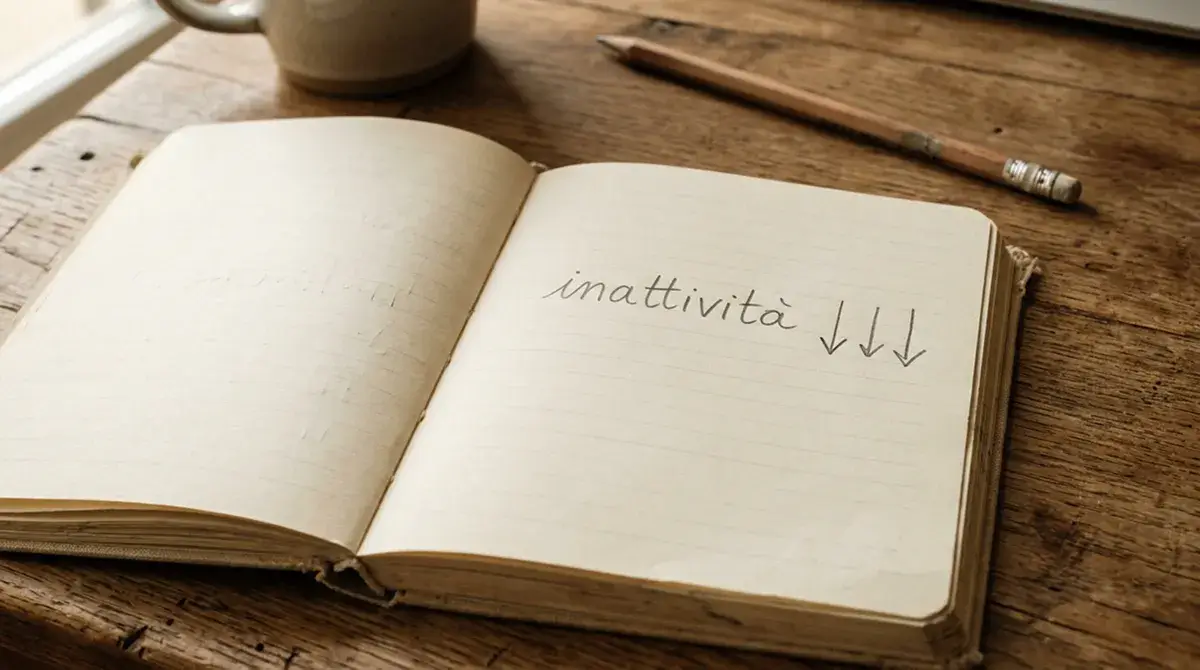 Notebook con annotazioni a mano in italiano con piccole frecce verso il basso