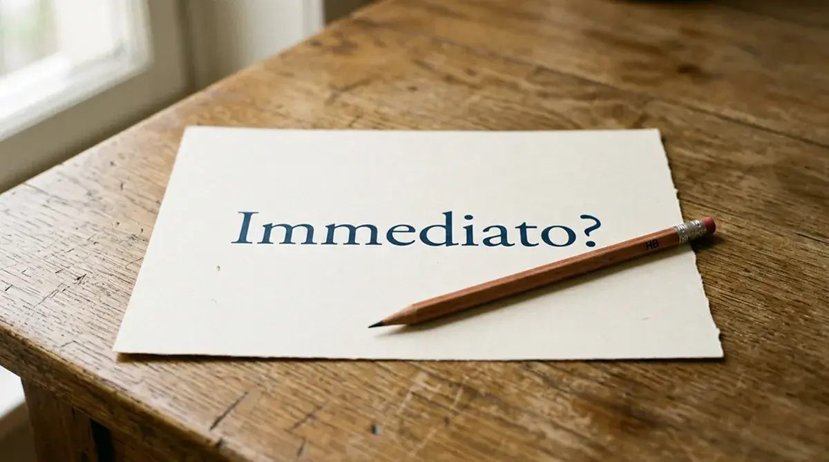 Foglio di carta stampato con la parola 'immediato' e un punto interrogativo a mano