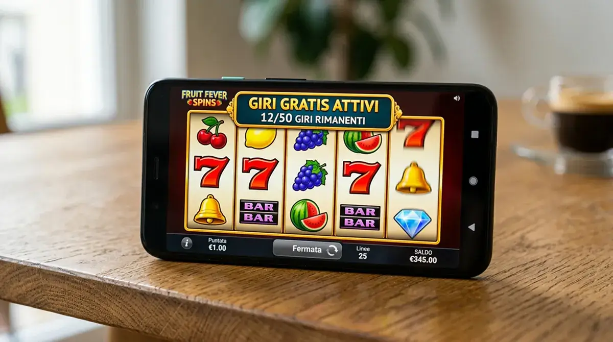 Schermata di una slot machine online con il contatore dei giri gratis attivi accreditati dopo un deposito Postepay