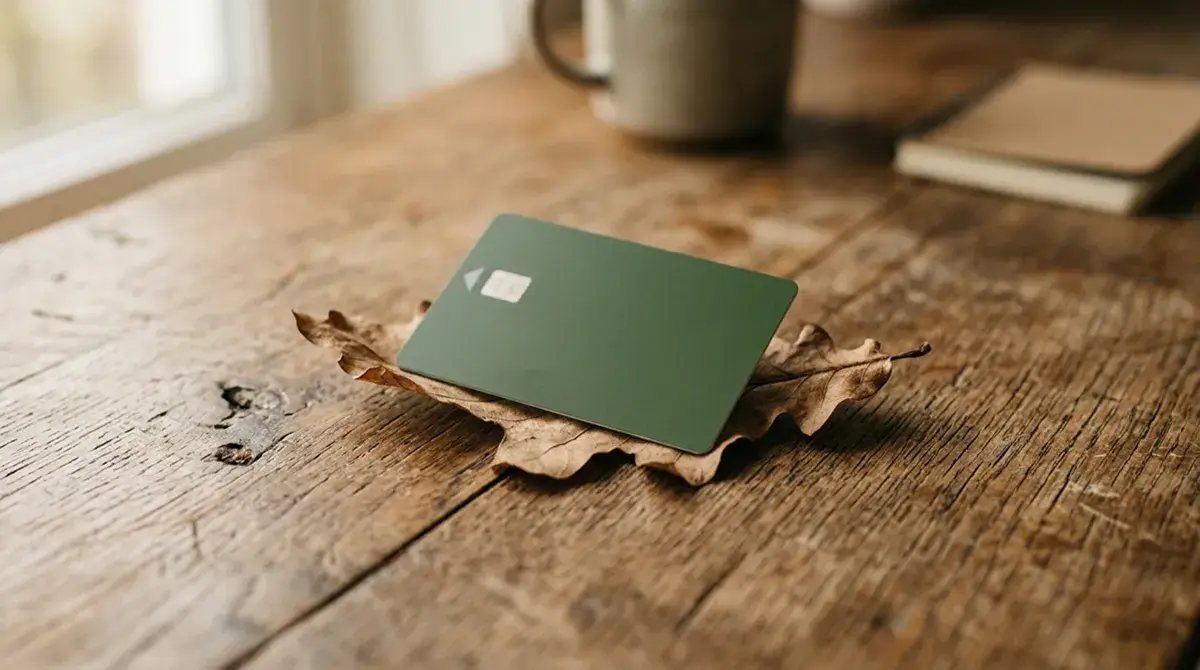 Mano che tiene una generica carta prepagata di colore verde sopra una tastiera di laptop