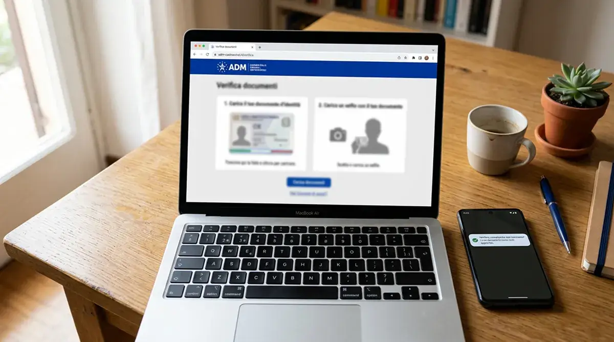 Caricamento di un documento di identità sulla pagina KYC del conto gioco prima del primo prelievo verso Postepay