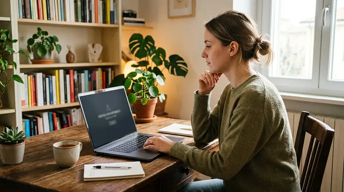 Persona davanti a laptop legge un messaggio di carta non abilitata al servizio