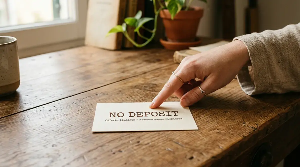 Mano che indica una scritta cartacea generica 'no deposit' su un appunto cartaceo