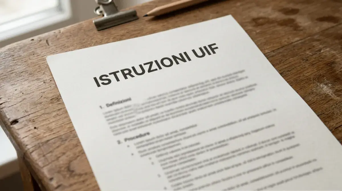 Foglio cartaceo stampato con la dicitura 'Istruzioni UIF' in primo piano