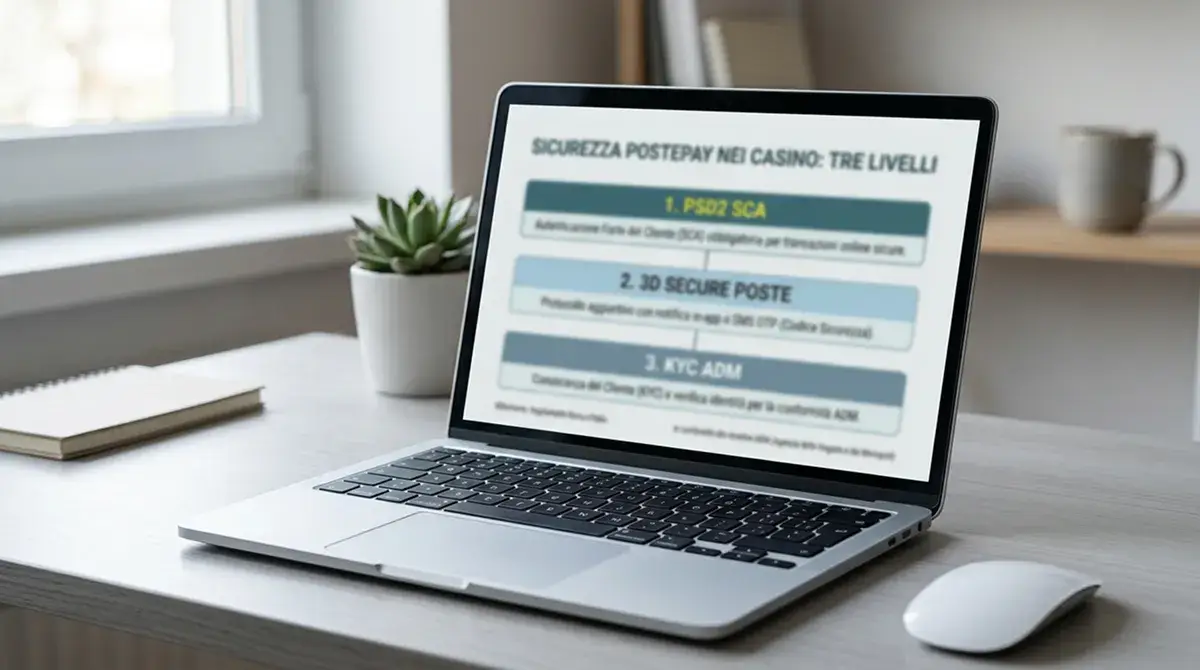 Visualizzazione dei tre strati di sicurezza dei pagamenti elettronici in Italia per i depositi nei casino ADM