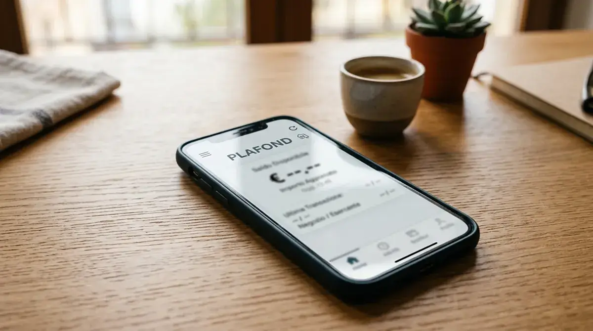 Schermo di smartphone con riquadro centrato che mostra la voce di plafond su un'app bancaria