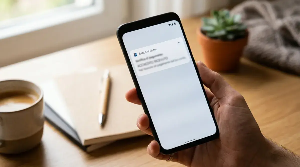 Schermata di app con notifica di un accredito generico su una carta prepagata in italiano
