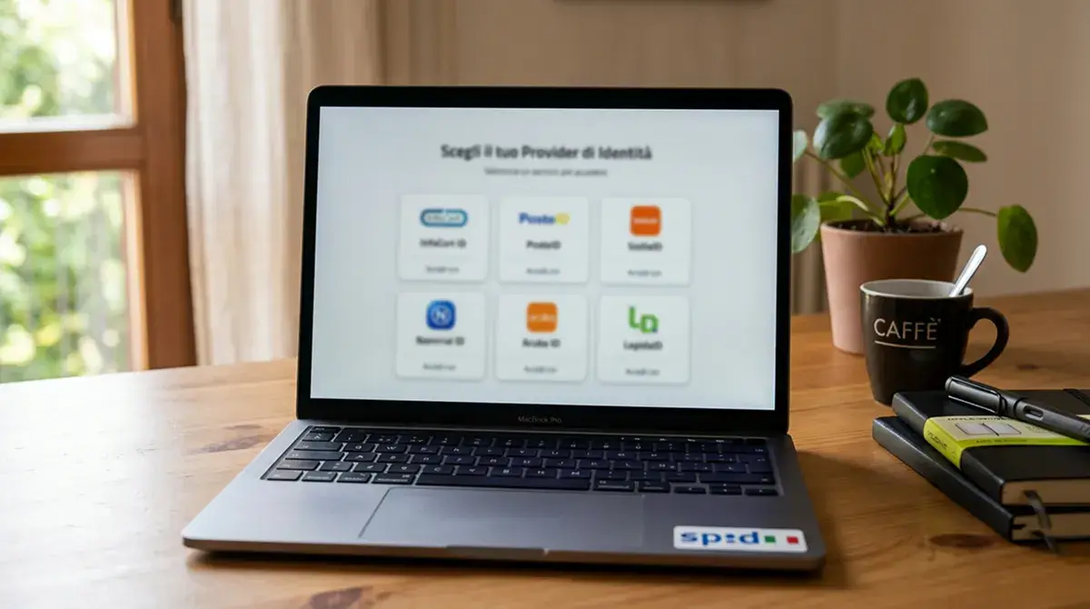 Schermata di laptop con elenco di provider SPID italiani disponibili rappresentati in modo neutrale