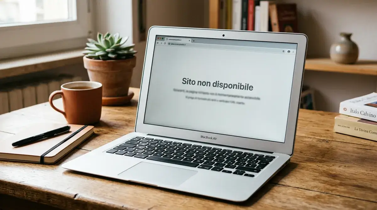 Schermata di laptop con messaggio generico di sito non raggiungibile in italiano