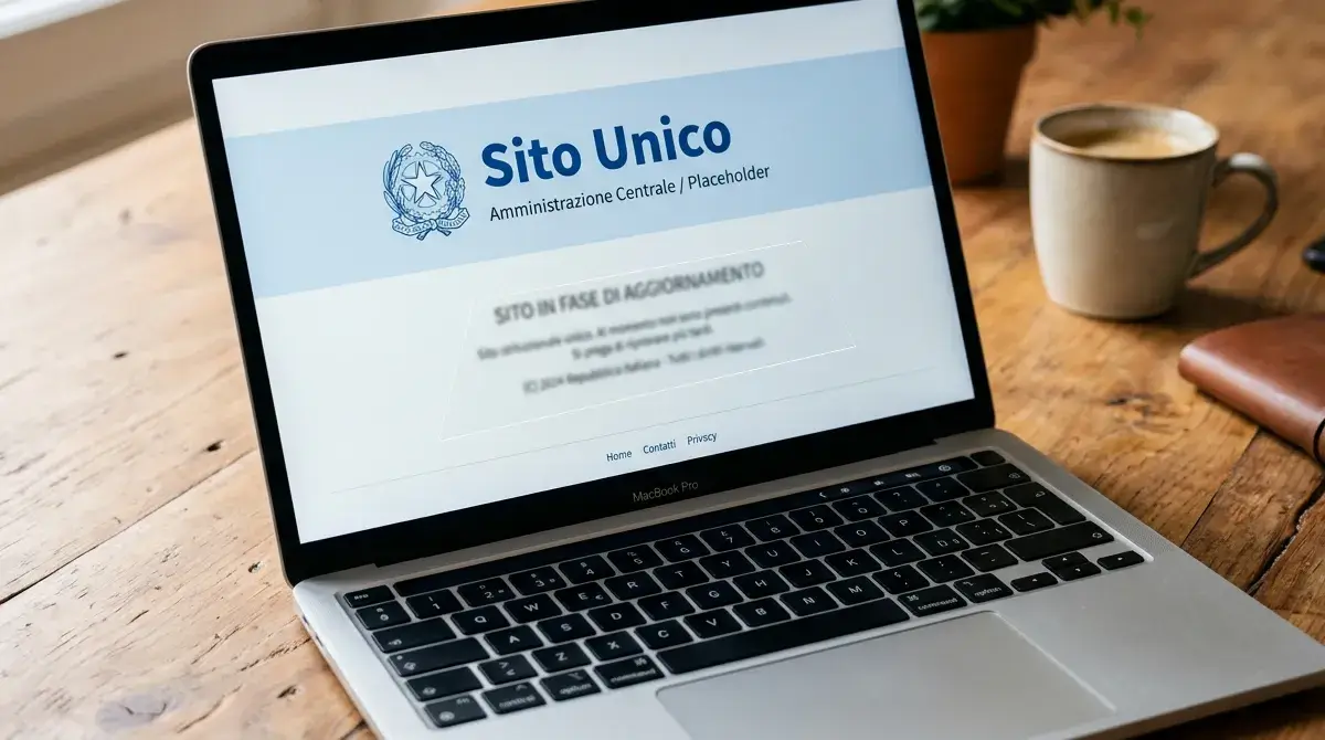 Schermo di laptop con interfaccia neutra di un sito istituzionale italiano in primo piano