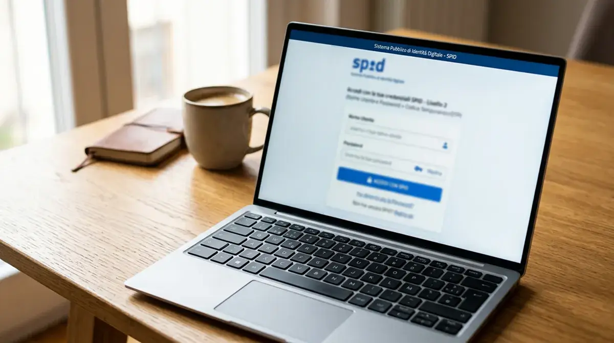Icona di scudo digitale sovrapposta a una schermata di autenticazione su laptop