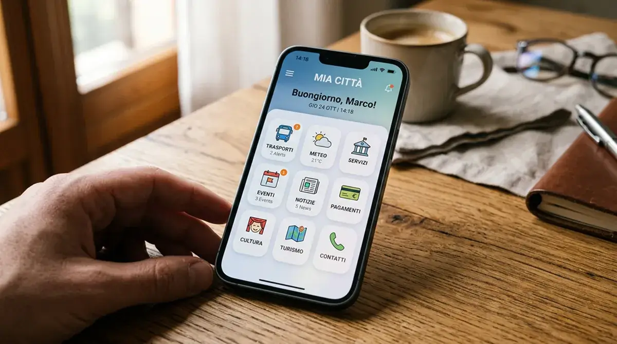 Schermata di smartphone con menu generico a icone arrotondate in italiano
