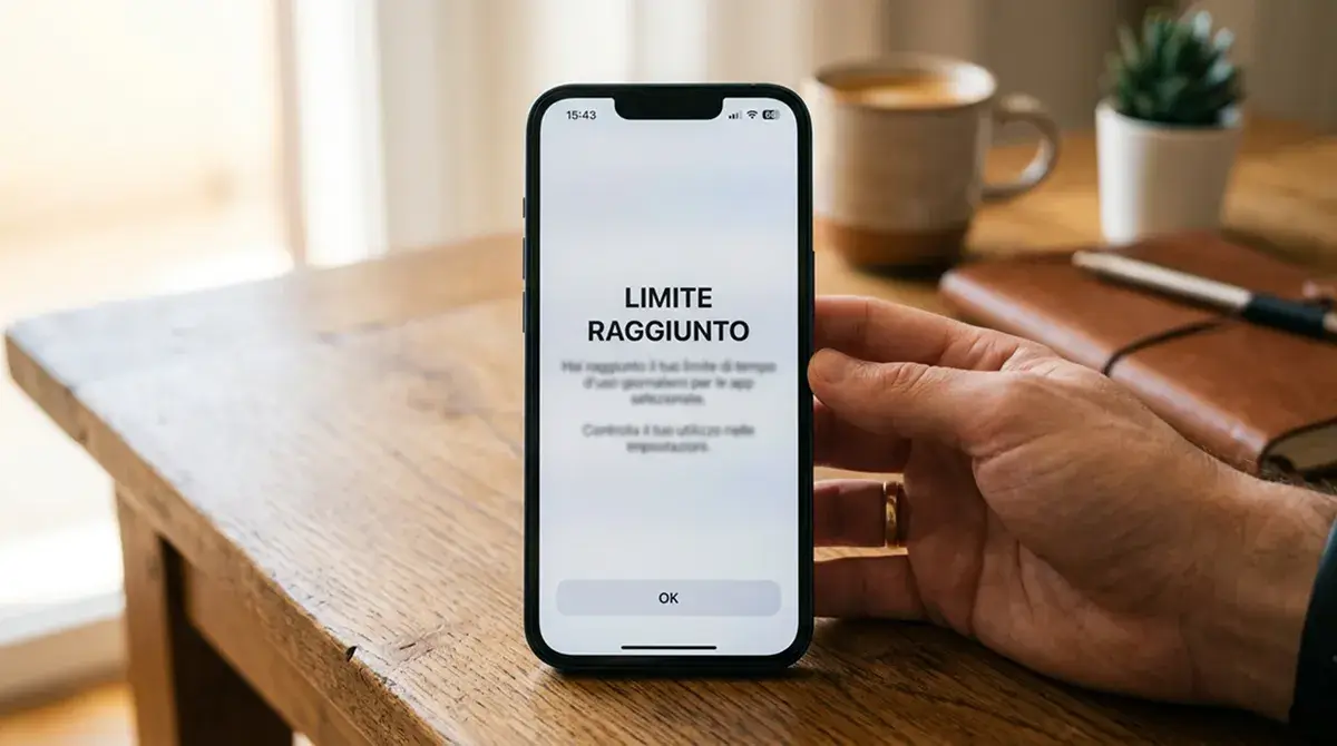 Schermata di smartphone con messaggio di limite raggiunto su interfaccia generica in italiano