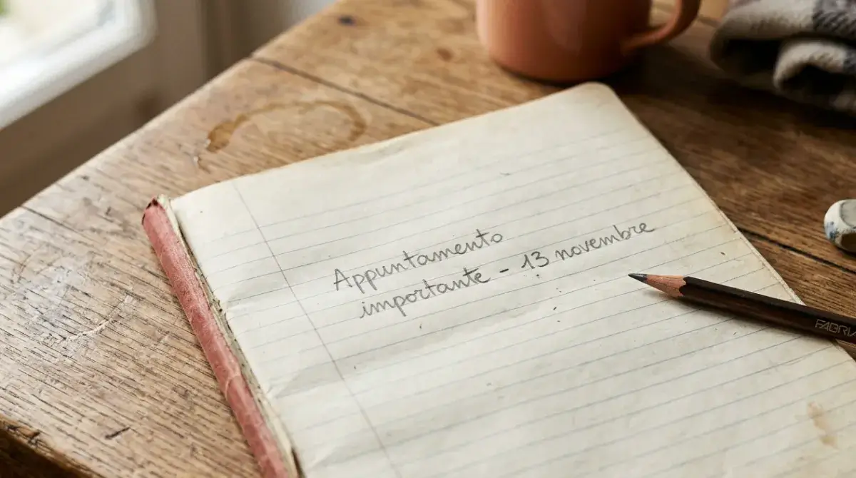 Pagina di un blocco appunti con una breve nota a mano in italiano