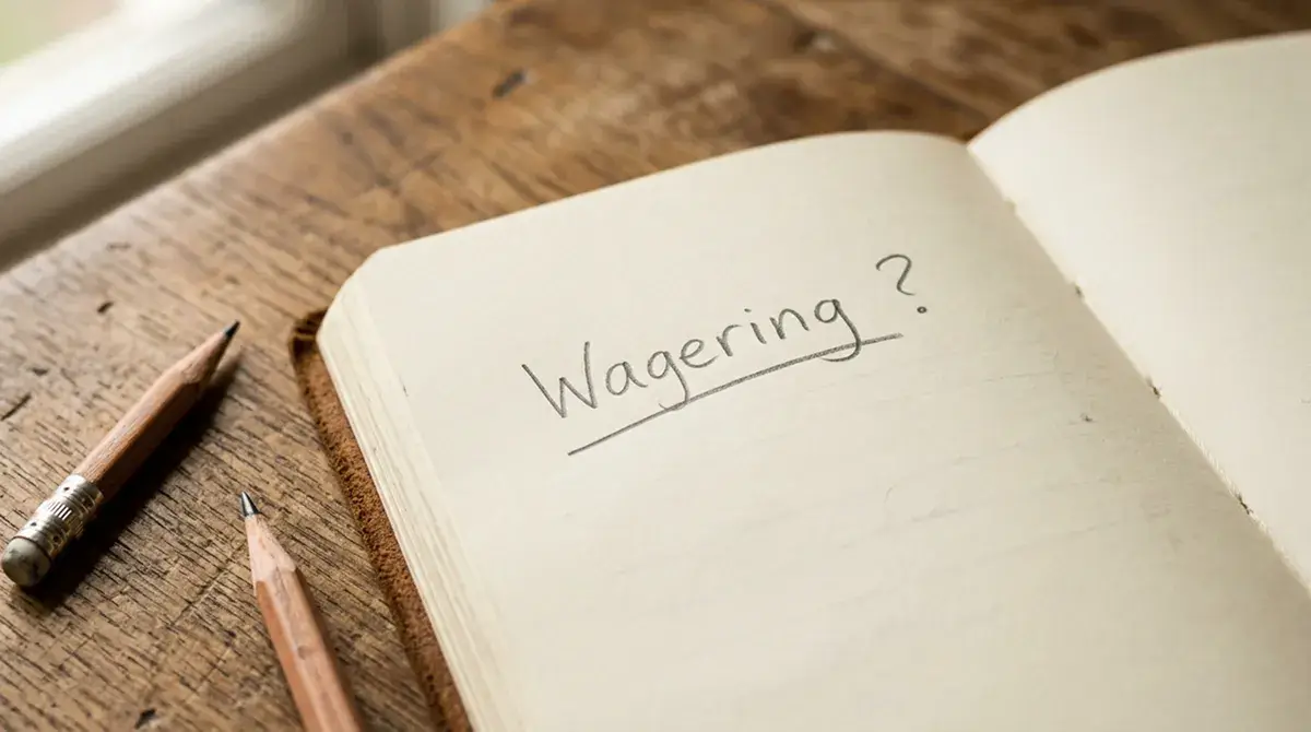 Quaderno con annotazione del termine 'wagering' sottolineato a mano in italiano